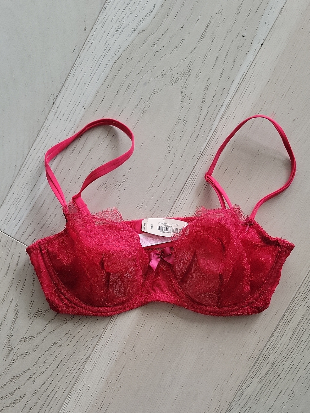 Victoria's Secret Red Lace Sheer Underwire Bra with Satin Bow